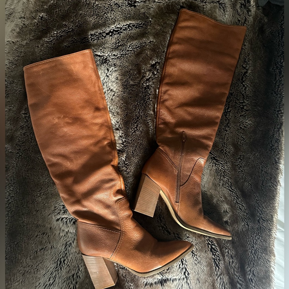 Steve Madden Essential Cognac Leather Knee High Boots